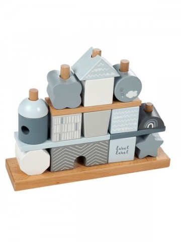 Label label stacking blocks house blue 3